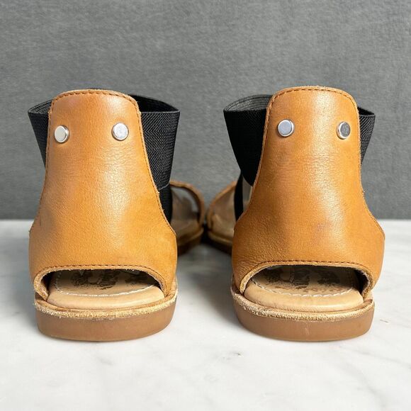Sorel Ella Tan Leather Black Elastic Strap Sandal - Women's 8.5 - Picture 5 of 8